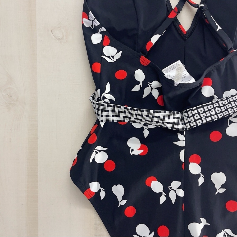 SKINNYDIPPERS cherry printed belted one piece swimsuit sexy vacation travel L - Picture 7 of 8
